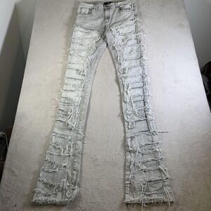 Focus Jeans Jeans Mens 38 Light Wash Gray Distressed Fringe Skinny Stretch